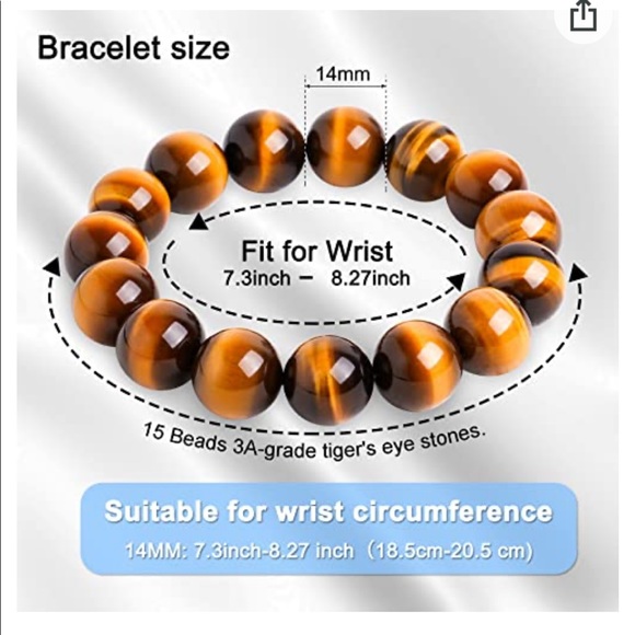 Natural Yellow Tiger's Eye Bracelet 12mm or 14mm - Picture 6 of 8